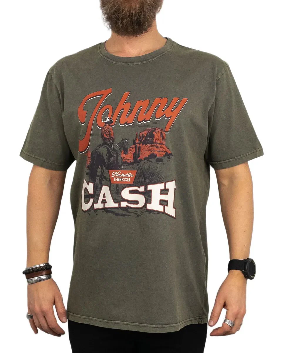 Band Tee - T-Shirt - Johnny Cash - Desert Cowboy - Grön