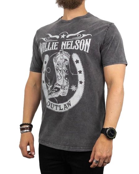 Band Tee - T-Shirt - Willie Nelson - Outlaw - Tvättad Grå - Image 3