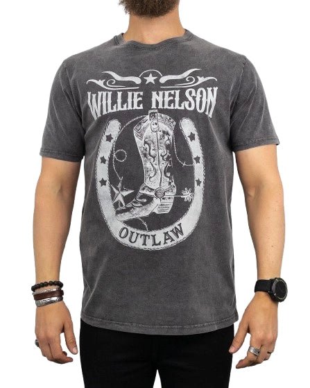 Band Tee - T-Shirt - Willie Nelson - Outlaw - Tvättad Grå - Image 4