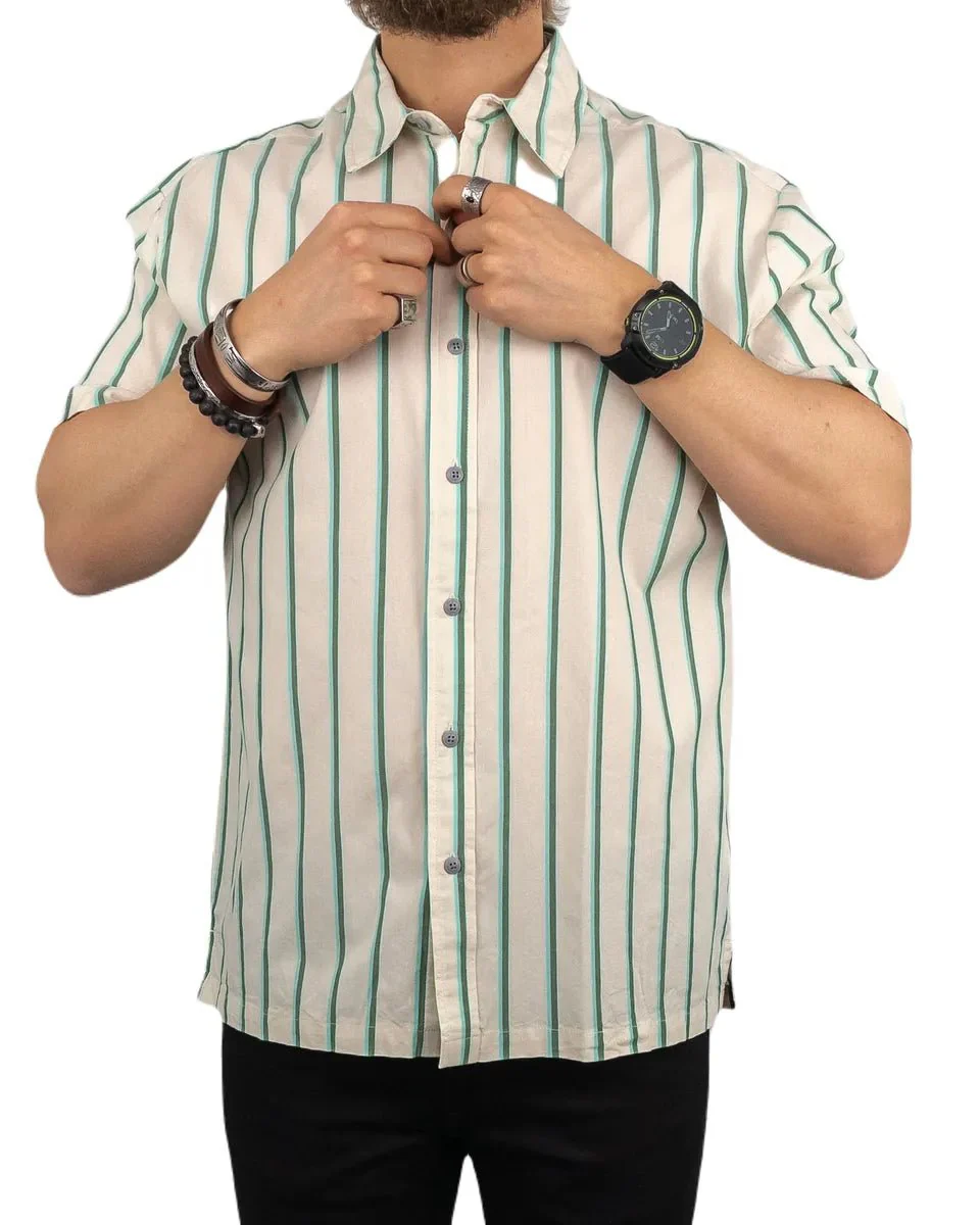 Brixton - Kortärmad Skjorta - Randig Cru Stripe - Vit