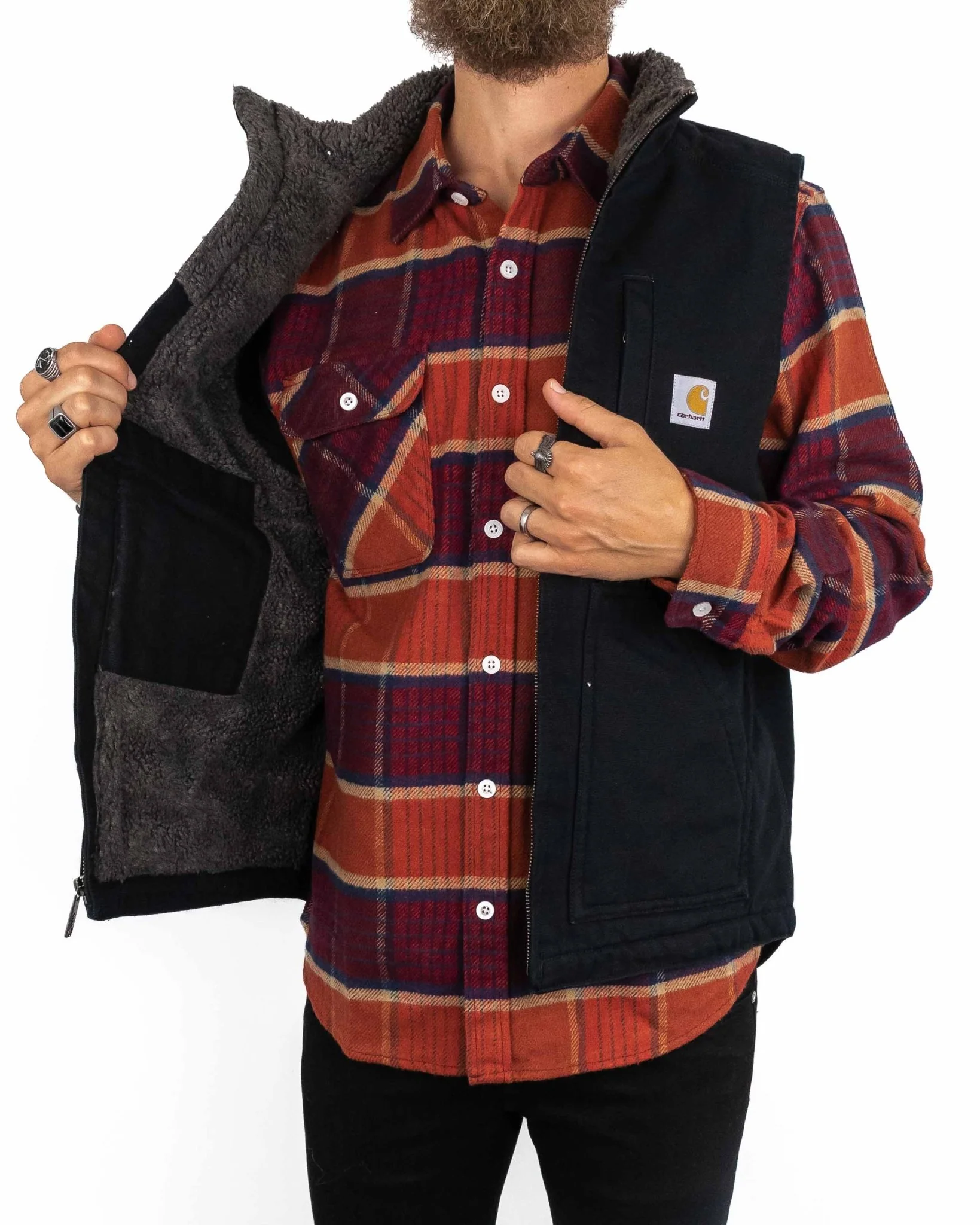 Carhartt - Canvasväst med Sherpafoder Svart - Mock Neck - Image 7