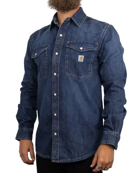 Carhartt - Denim Skjorta med Tryckknappar - Wyatt - Blå