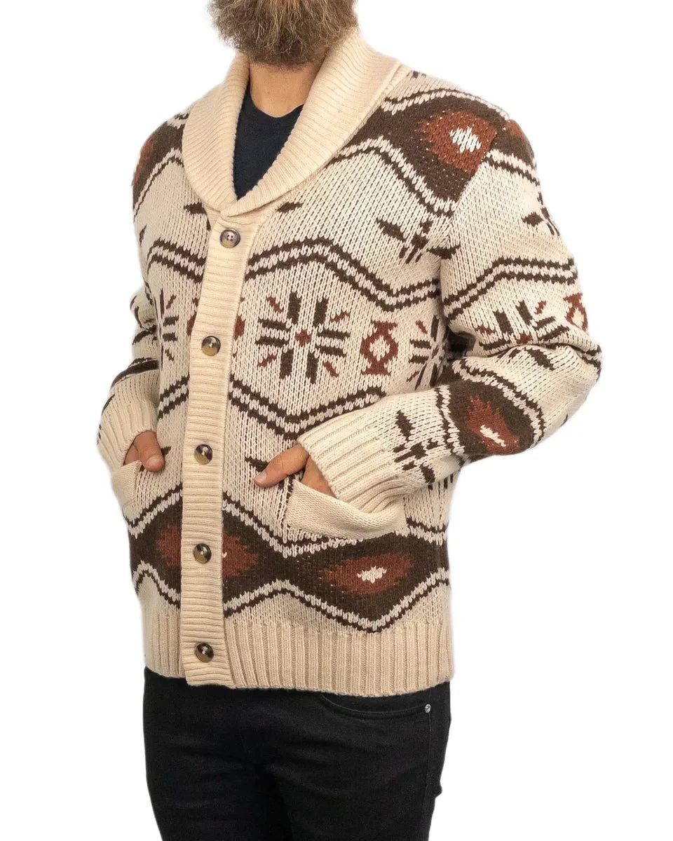 Iron & Resin - Stickad Kofta i Ull - Wincha Shawl Sweater - Vit