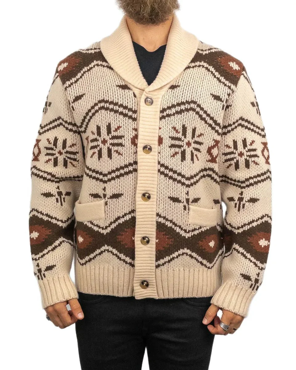Iron & Resin - Stickad Kofta i Ull - Wincha Shawl Sweater - Vit - Image 3