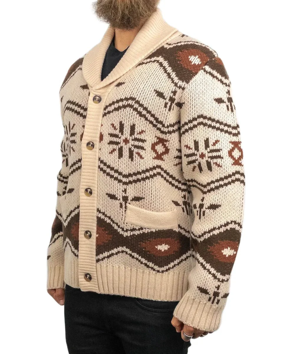 Iron & Resin - Stickad Kofta i Ull - Wincha Shawl Sweater - Vit - Image 4