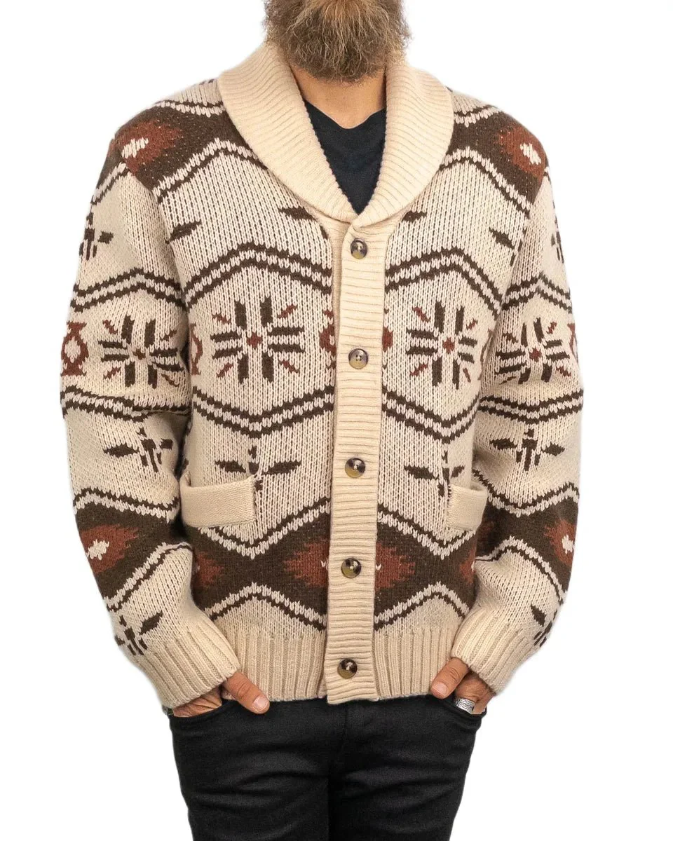 Iron & Resin - Stickad Kofta i Ull - Wincha Shawl Sweater - Vit - Image 6