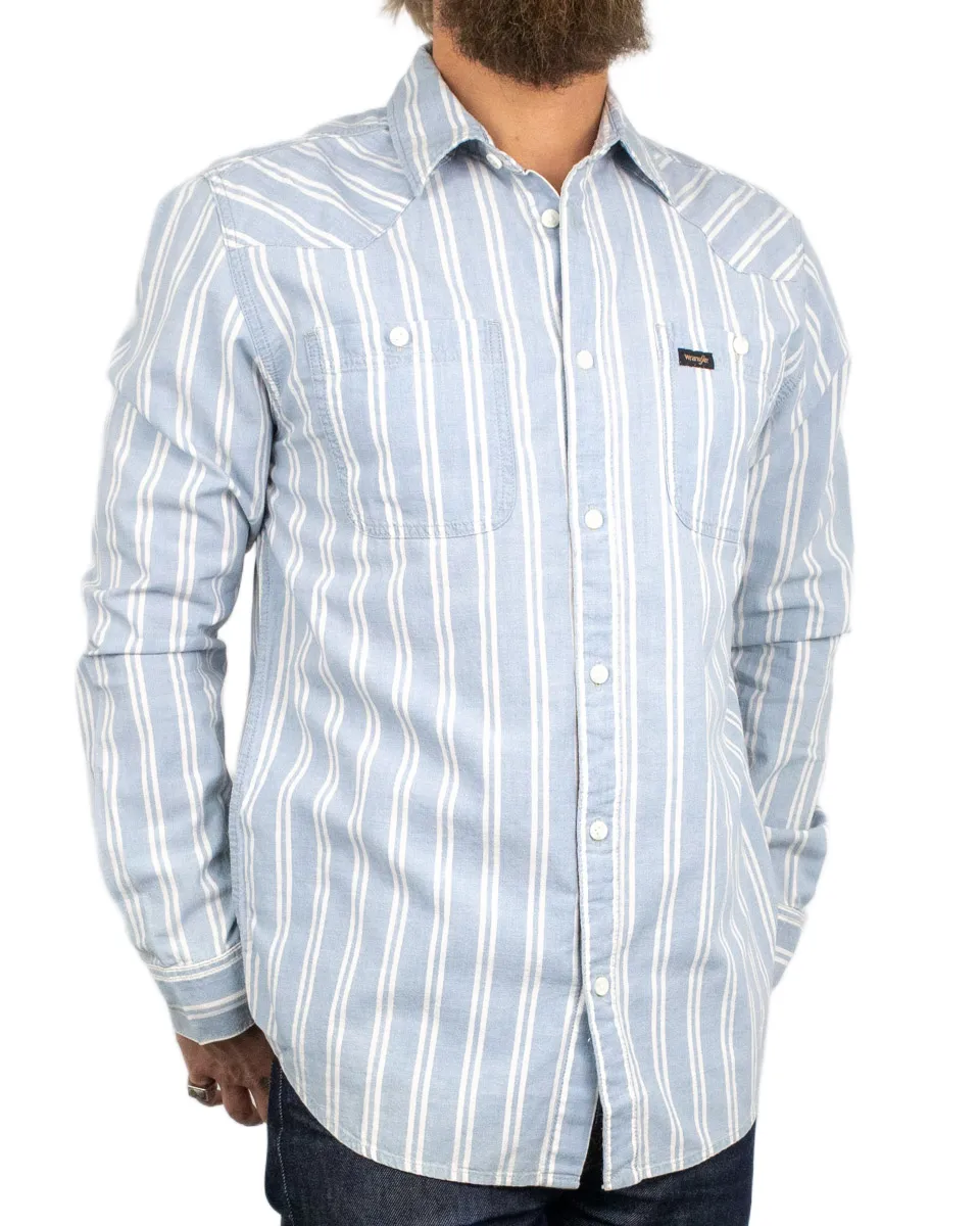 Wrangler - Chambray Skjorta - Randig - Ljusblå