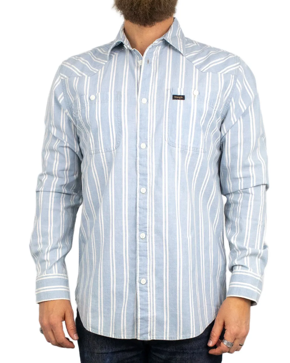 Wrangler - Chambray Skjorta - Randig - Ljusblå - Image 2