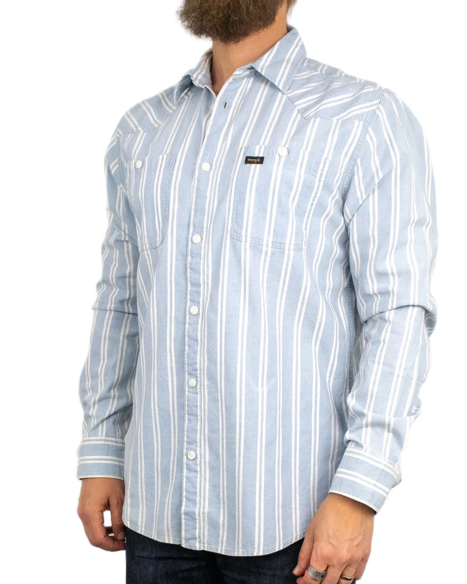 Wrangler - Chambray Skjorta - Randig - Ljusblå - Image 3