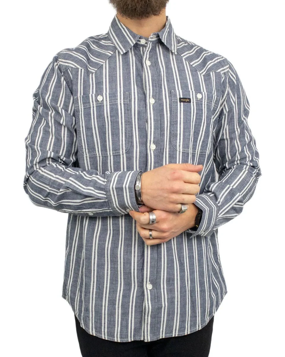 Wrangler - Skjorta - Chambray Randig - Blå - Image 4